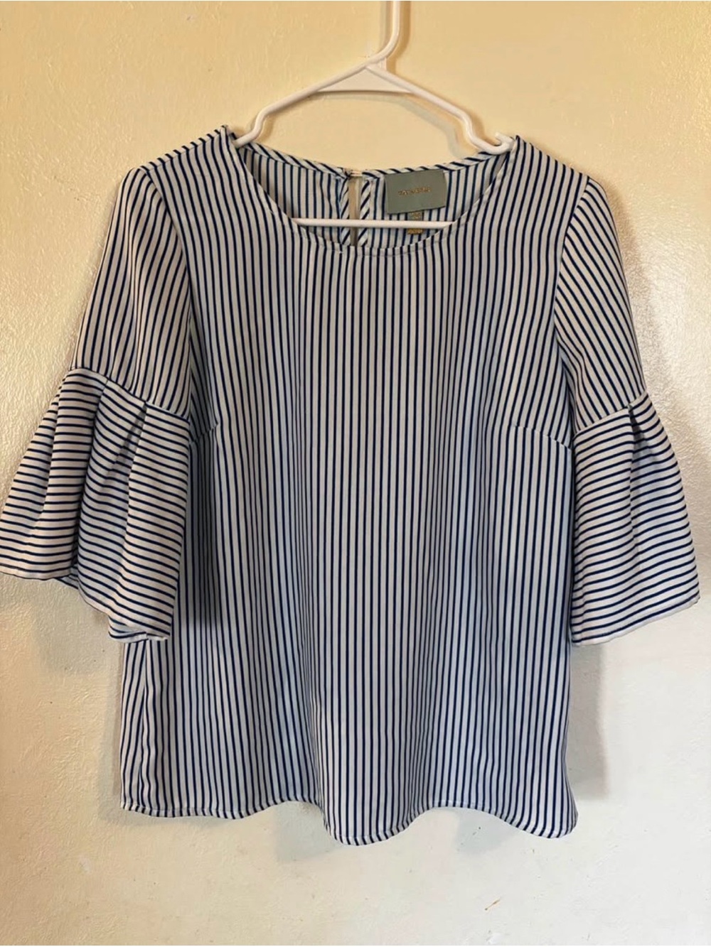 Skies Are Blue Navy & White Vertical Stripe Bell Sleeve Top
